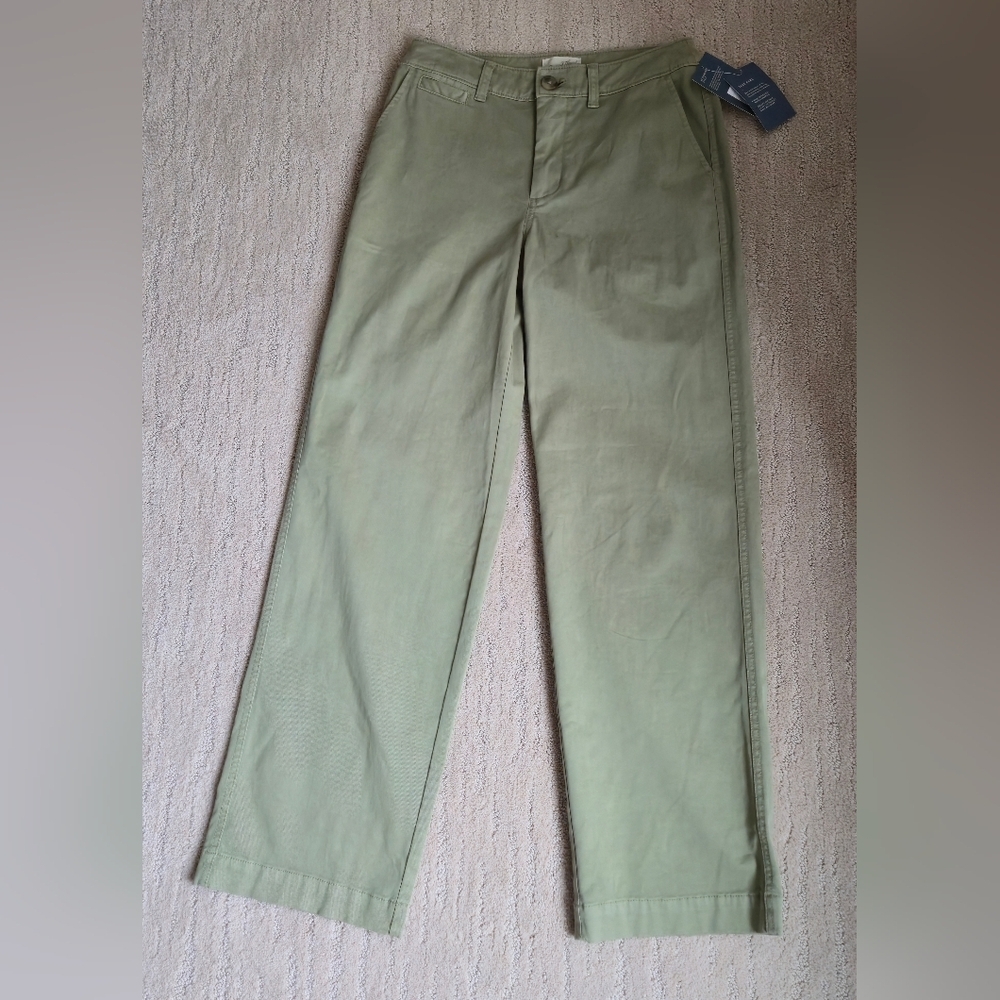 Mid-Rise Straight Wide Leg Relaxed Chino Pants Green 4 Sailor French Girl Clean - Picture 7 of 16